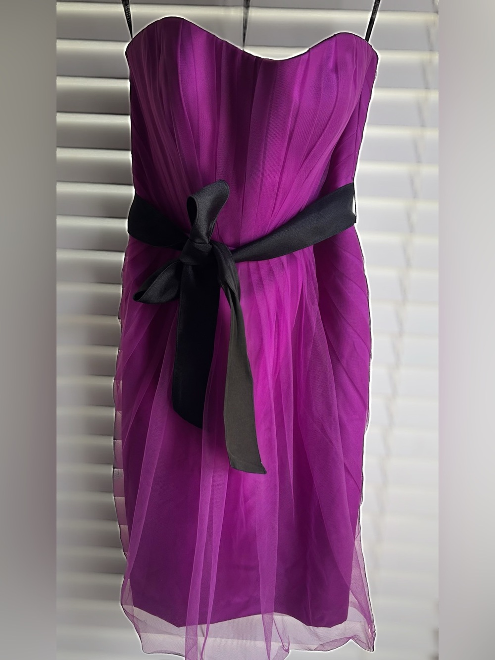 White by Vera Wang Vibrant Purple Tulle Dress with Black Ribbon Sash